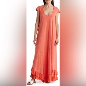 Area Stars Red CAP SLEEVE RUFFLE HEM MAXI DRESS Size XS (0-2) NWT